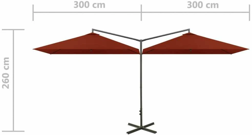 Dvigubas sodo skėtis su plieniniu stulpu, terakota, 600x300cm