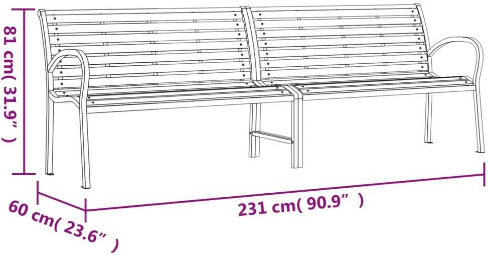 Dvigubas sodo suoliukas, juodos spalvos, 231cm, plienas ir WPC