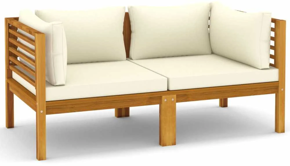 Dvivietė sodo sofa su kreminėmis pagalvėlėmis, akacijos masyvas