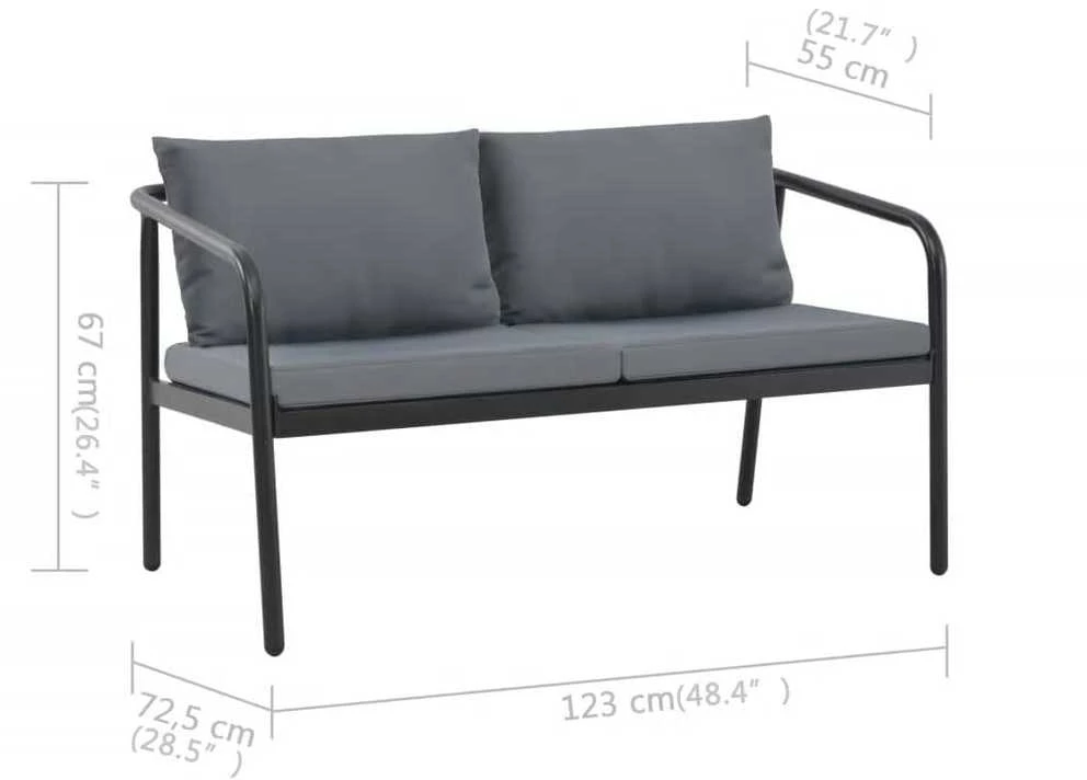 Dvivietė sodo sofa su pagalvėlėmis, pilkos spalvos, aliuminis