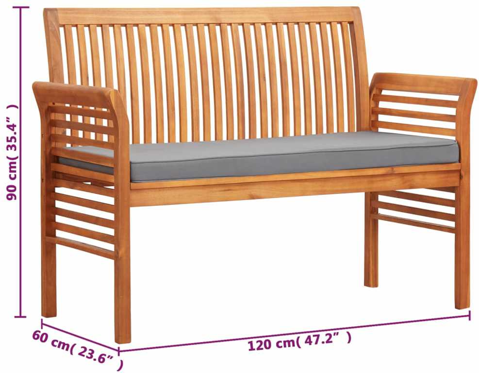 Dvivietis sodo suoliukas su čiužinuku, 120cm, akacijos masyvas