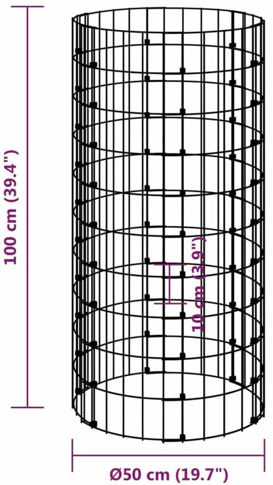 Gabiono stulpas, 50x100cm, galvanizuotas plienas, apskritas