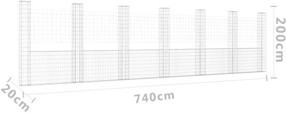 Gabionų krepšiai su 7 kolonomis, 740x20x200cm, geležis