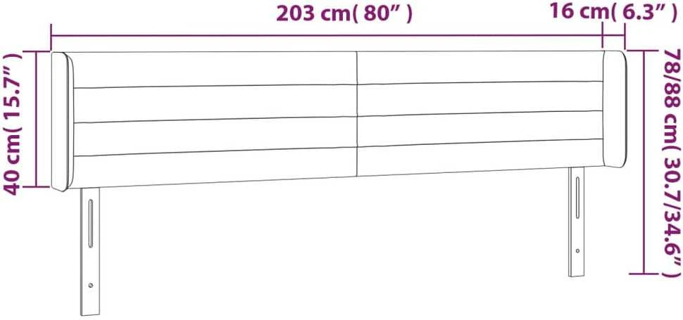 Galvūgalis su LED, tamsiai pilkas, 203x16x78/88cm, audinys