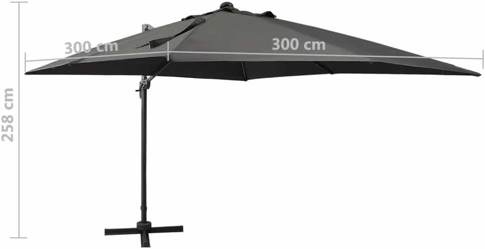 Gembinis skėtis su stulpu ir LED lemputėmis, antracito, 300cm