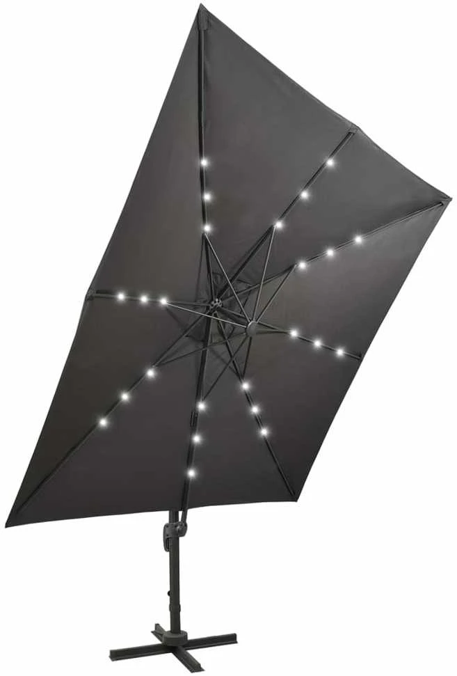 Gembinis skėtis su stulpu ir LED lemputėmis, antracito, 300cm