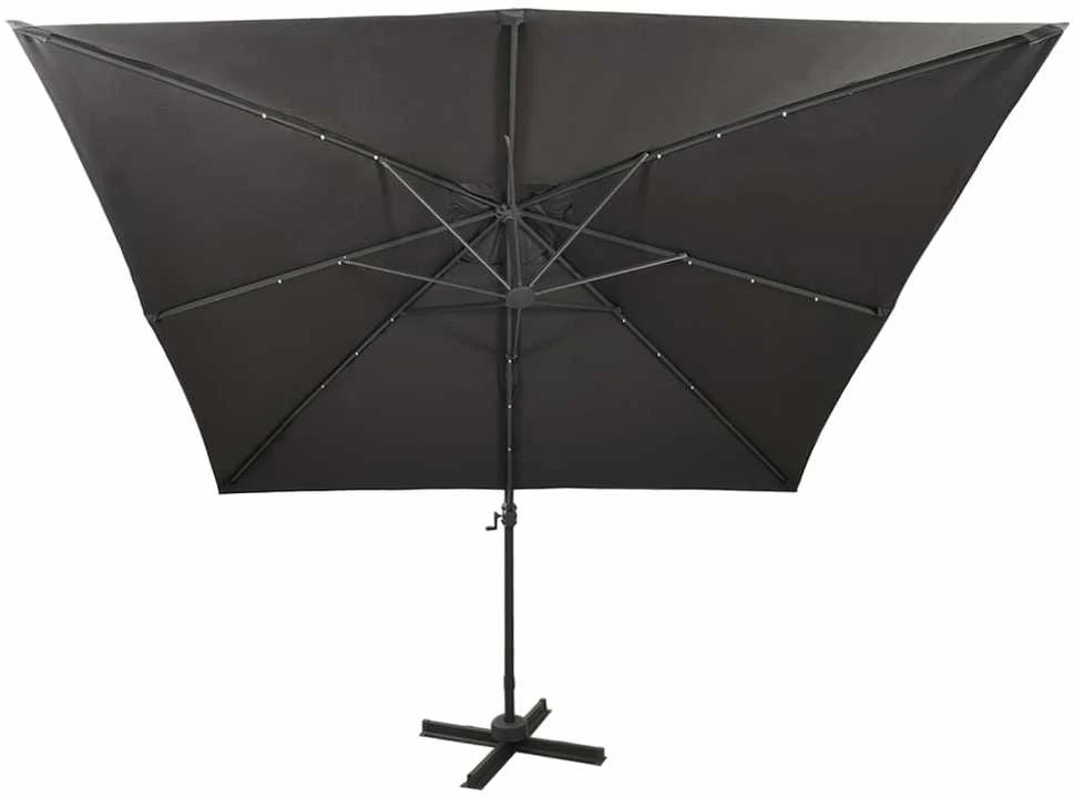 Gembinis skėtis su stulpu ir LED lemputėmis, antracito, 300cm