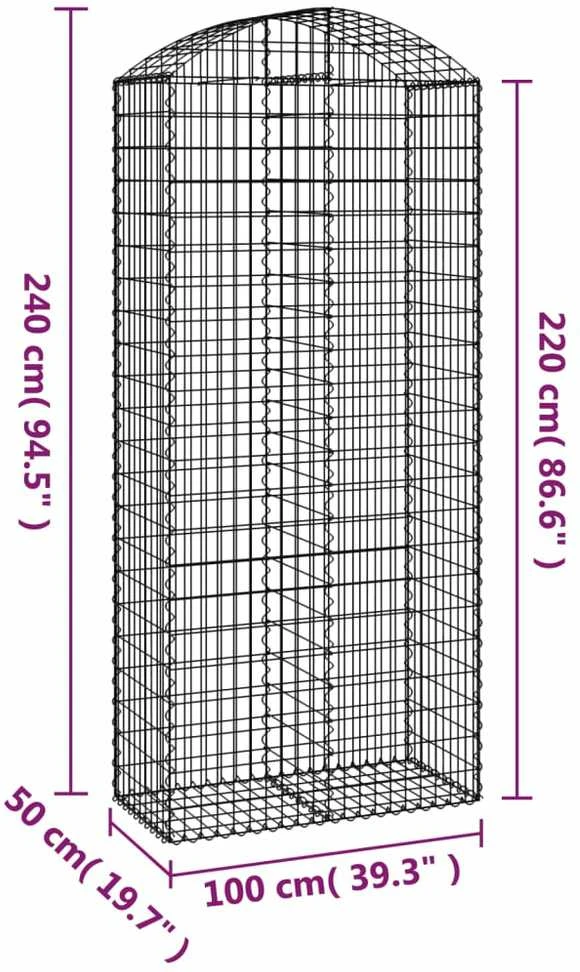 Išlenktas gabiono krepšys, 100x50x220/240 cm, geležis