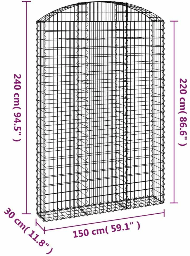 Išlenktas gabiono krepšys, 150x30x220/240 cm, geležis