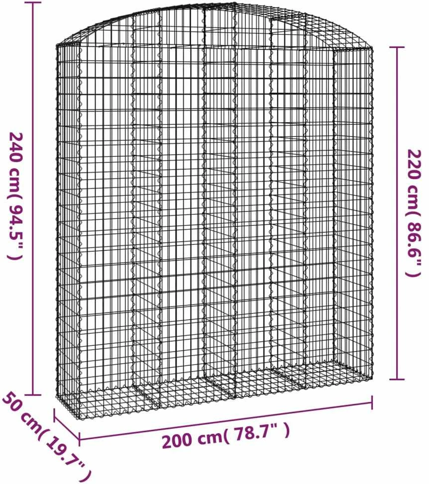 Išlenktas gabiono krepšys, 200x50x220/240 cm, geležis
