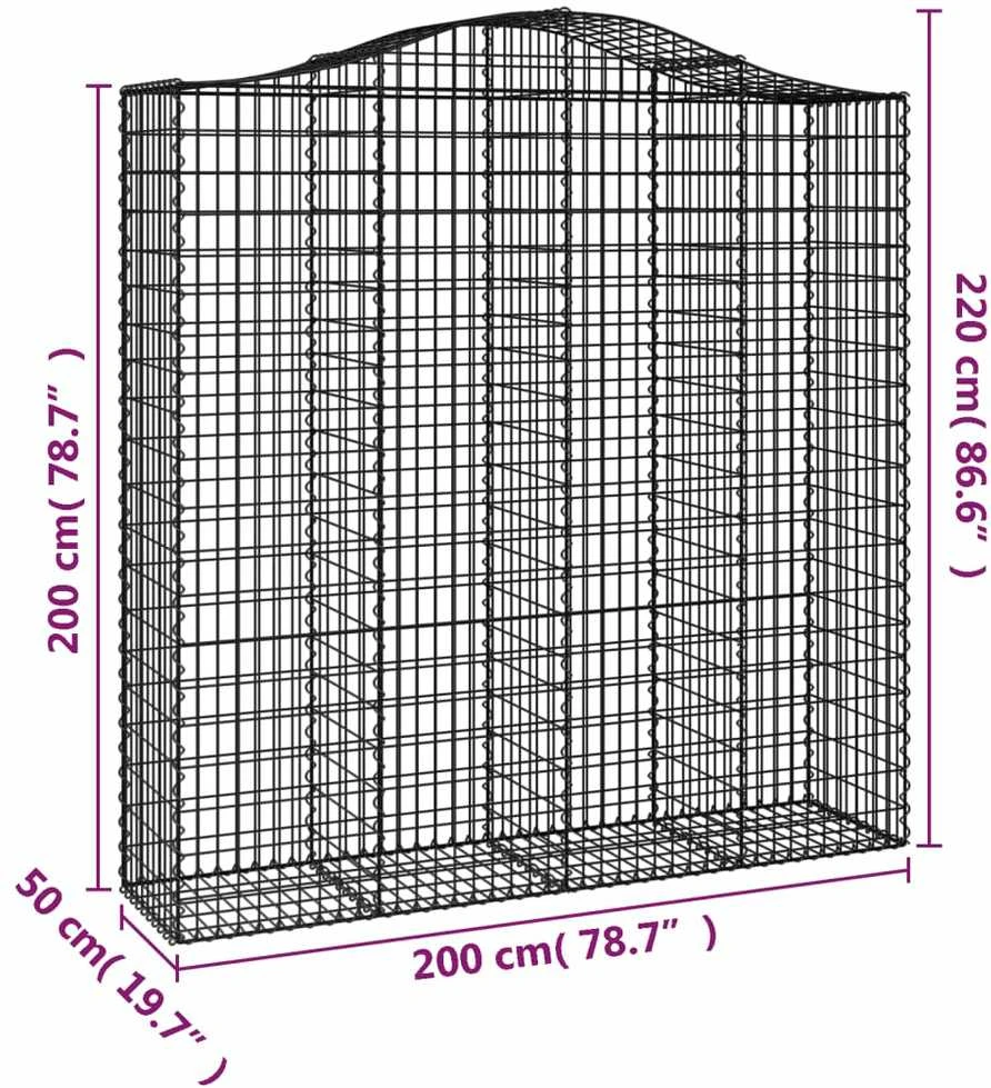 Išlenkti gabiono krepšiai, 2vnt., 200x50x200/220cm, geležis