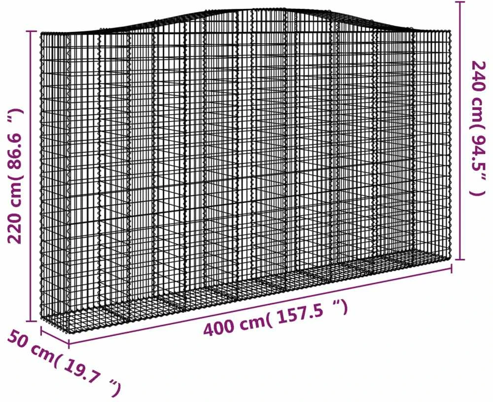 Išlenkti gabiono krepšiai, 4vnt., 400x50x220/240cm, geležis