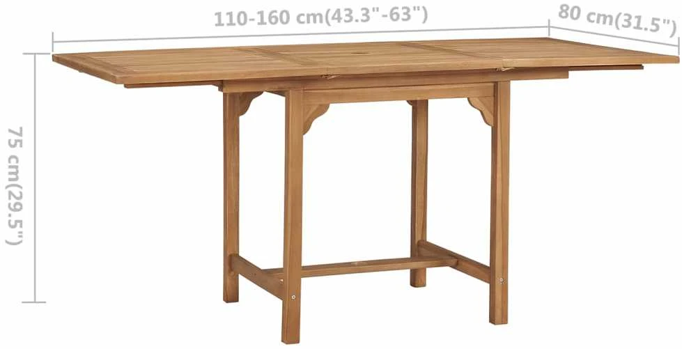 Išskleidžiamas stalas, (110-160)x80x75cm, tikmedžio masyvas