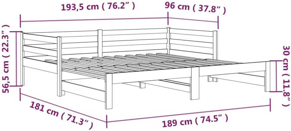 Ištraukiama lova, balta, 2x(90x190)cm, pušies medienos masyvas