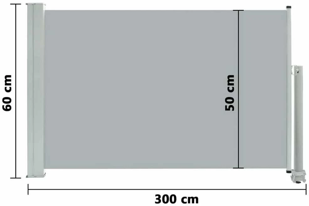Ištraukiama šoninė kiemo pertvara, pilkos spalvos, 60x300cm