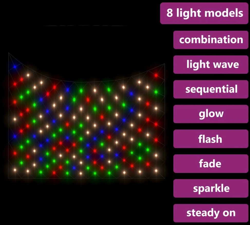 Kalėdinių lempučių tinklas, 3x2m, 204 įvairių spalvų LED