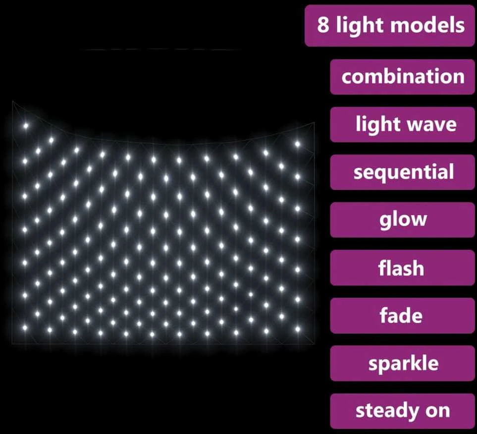 Kalėdinių lempučių tinklas, 3x3m, 306 šaltos baltos LED