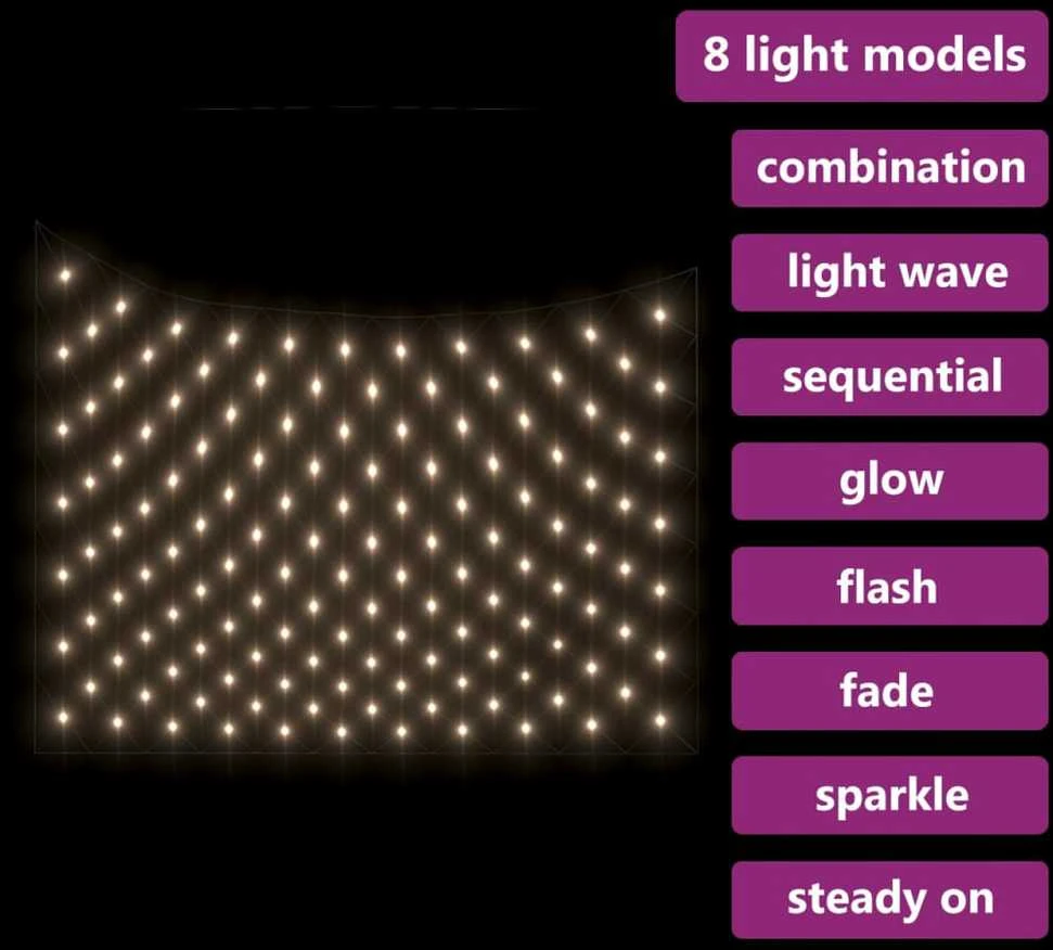 Kalėdinių lempučių tinklas, 3x3m, 306 šiltos baltos LED