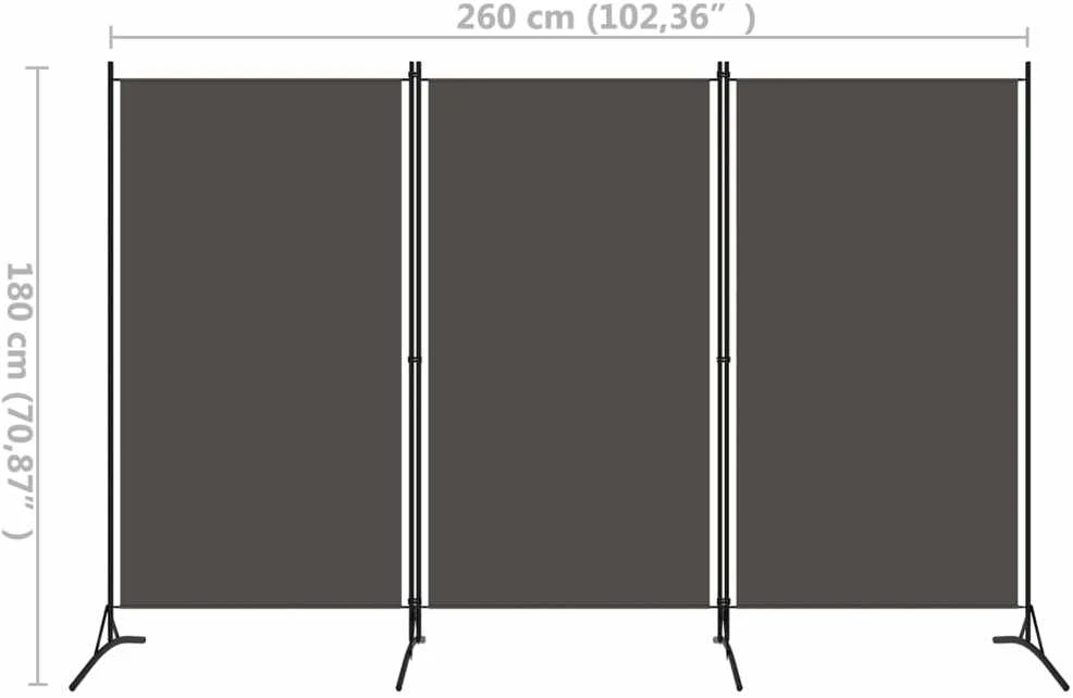 Kambario pertvara, 3 dalių, antracito spalvos, 260x180cm