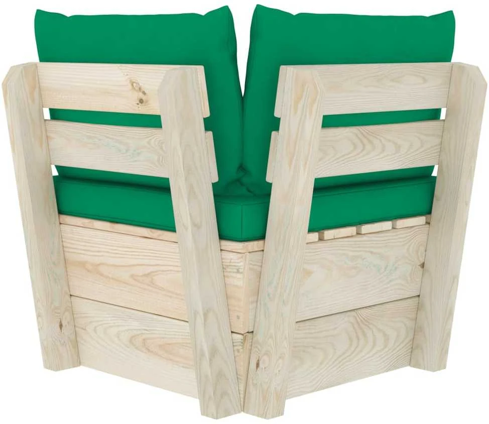 Kampinė sodo sofa iš palečių su pagalvėlėmis, impregnuota eglė