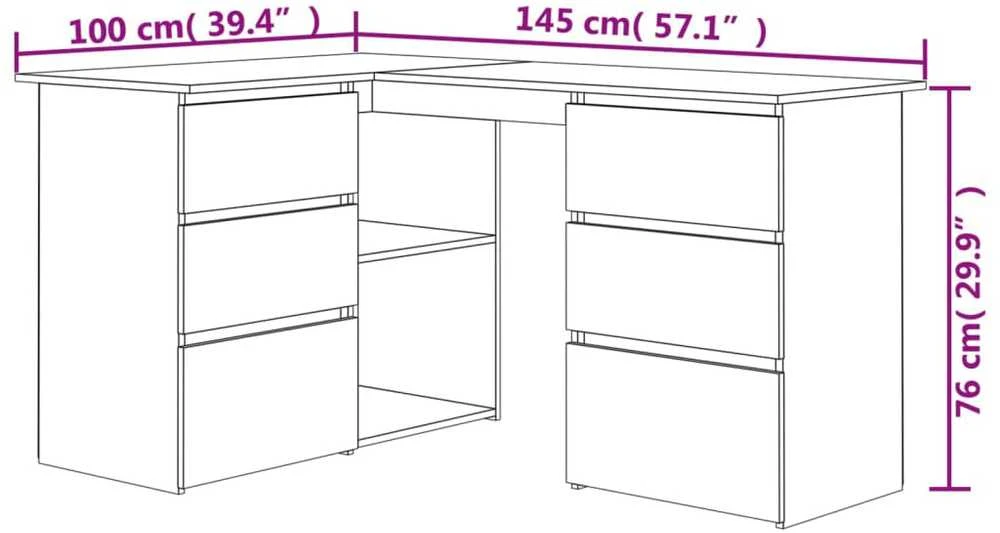 Kampinis rašomasis stalas, betono, 145x100x76cm, mediena