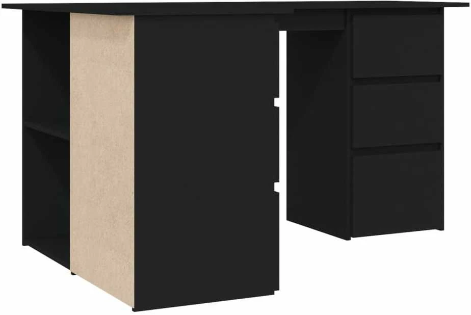 Kampinis rašomasis stalas, juodas, 145x100x76cm, mediena
