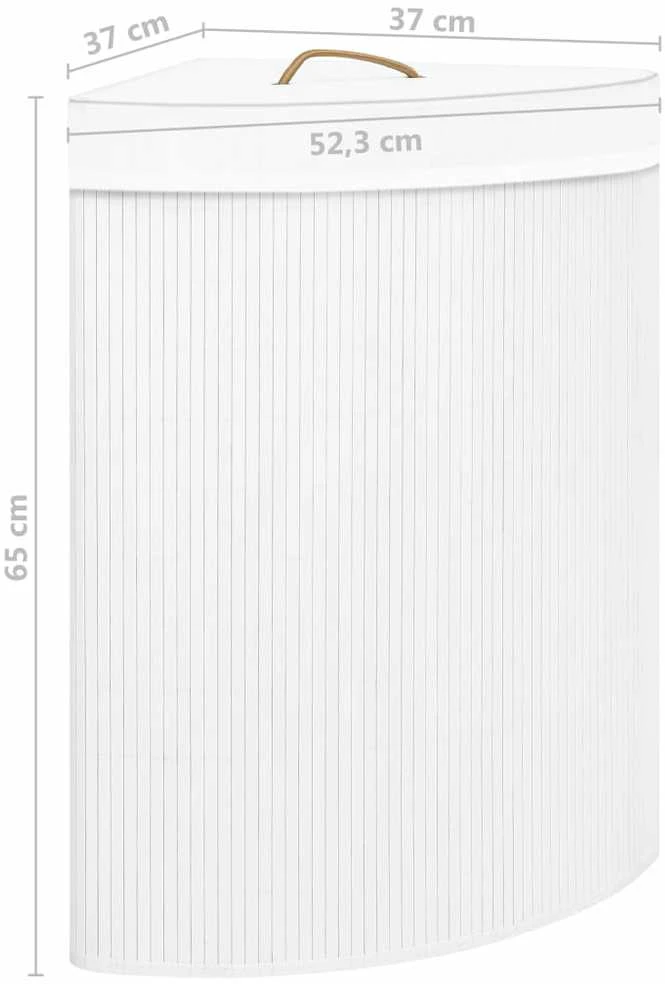 Kampinis skalbinių krepšys, baltos spalvos, bambukas, 60l