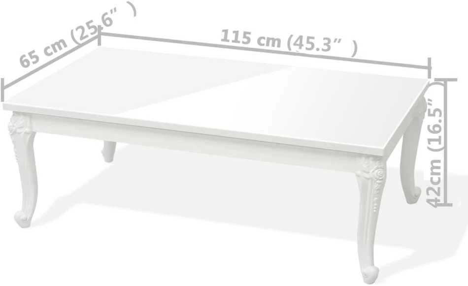Kavos staliukas, baltas, 115x65x42cm, labai blizgus