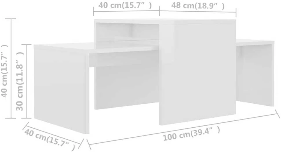 Kavos staliukų rinkinys, baltas, 100x48x40cm, apdirbta mediena