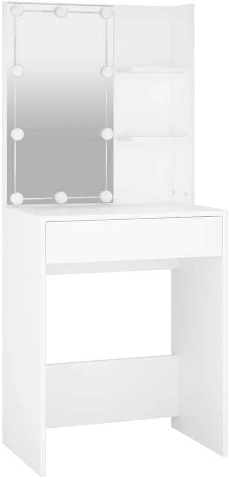 Kosmetinio staliuko komplektas su LED, baltas, apdirbta mediena