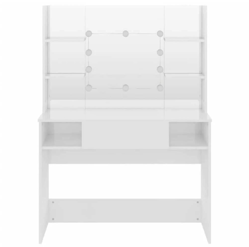 Kosmetinis staliukas su LED, blizgus baltas, 100x40x135cm, MDF