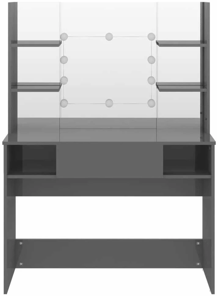 Kosmetinis staliukas su LED, blizgus pilkas, 100x40x135cm, MDF