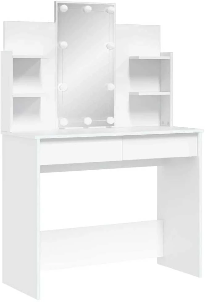 Kosmetinis staliukas su LED lemputėmis, baltas, 96x40x142cm