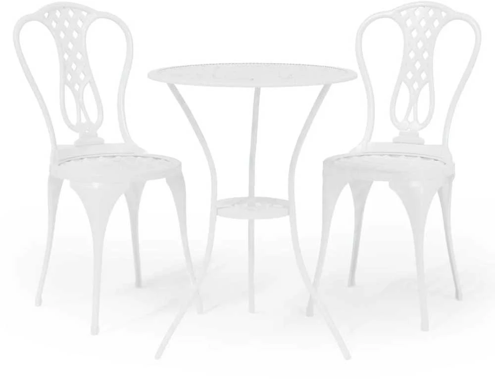 Lauko baldų komplektas Bistro baldų komplektas, 3 dalių, baltas, lietas aliuminis