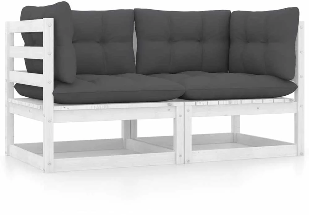 Dvivietė sodo sofa su pagalvėlėmis, balta, pušies masyvas