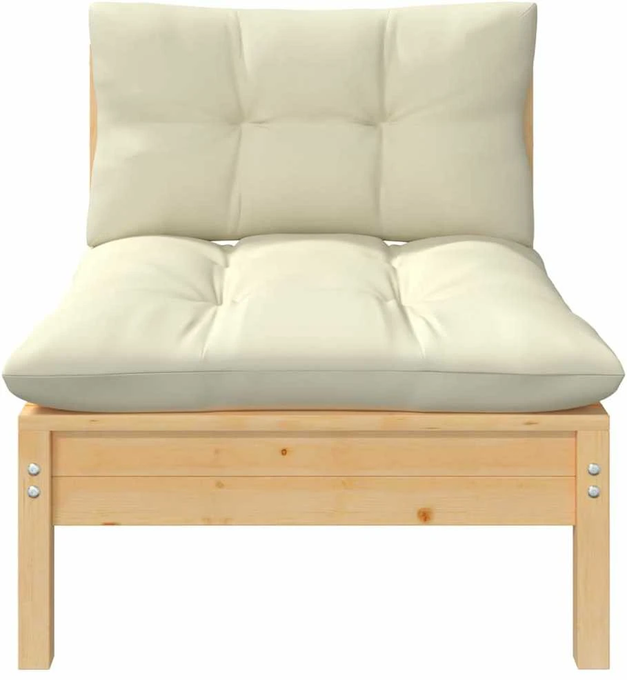 Dvivietė sodo sofa su kreminėmis pagalvėlėmis, pušies masyvas