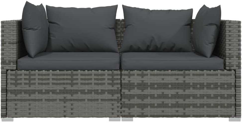 Lauko baldų komplektas Dvivietė sofa su pagalvėlėmis, pilkos spalvos, poliratanas