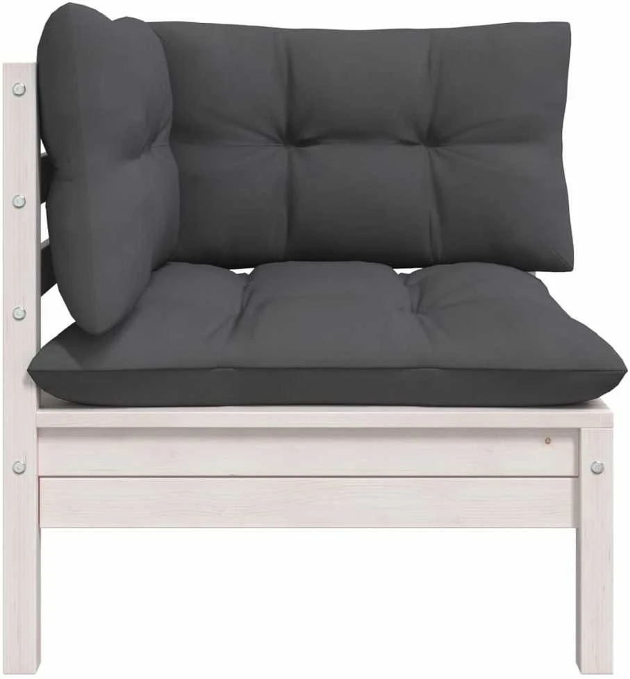 Kampinė sodo sofa su pagalvėlėmis, balta, pušies masyvas