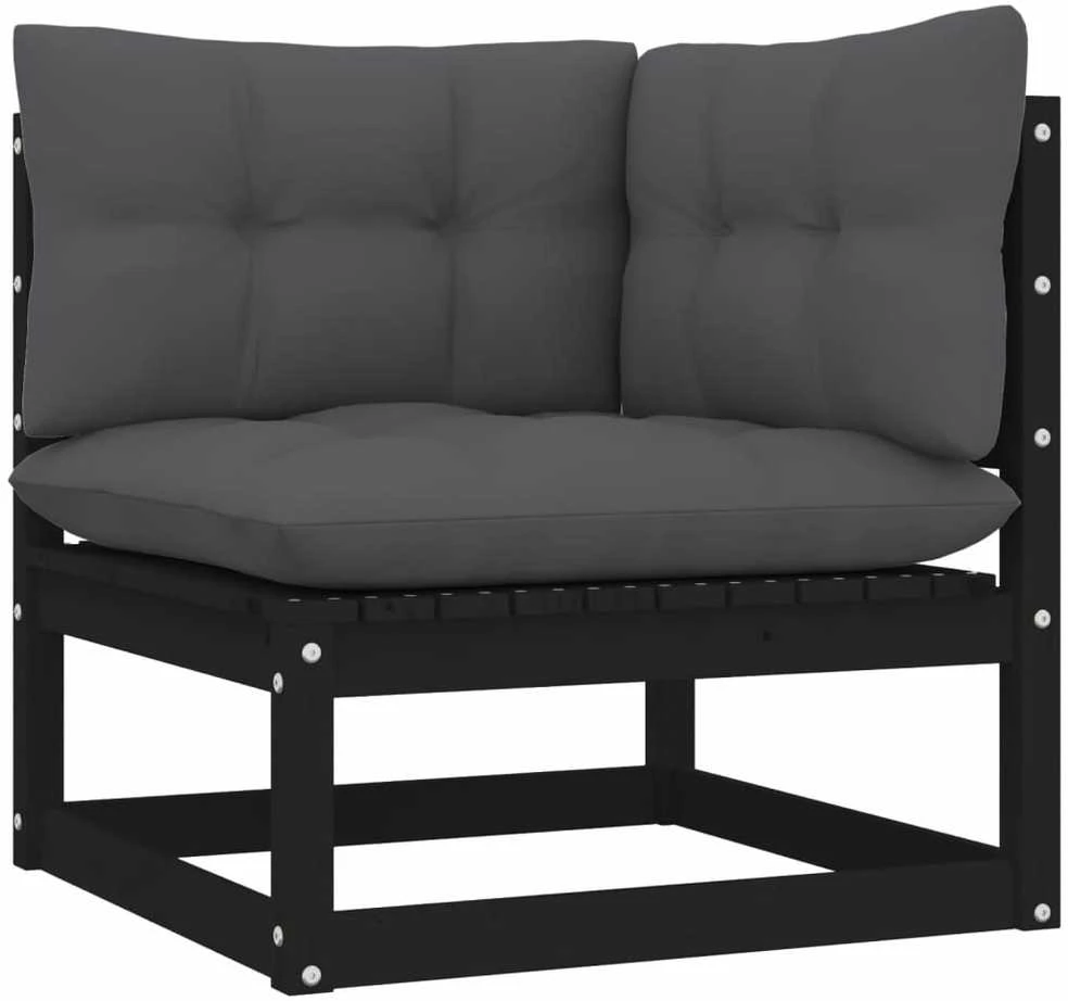 Kampinė sodo sofa su antracito pagalvėlėmis, pušies masyvas