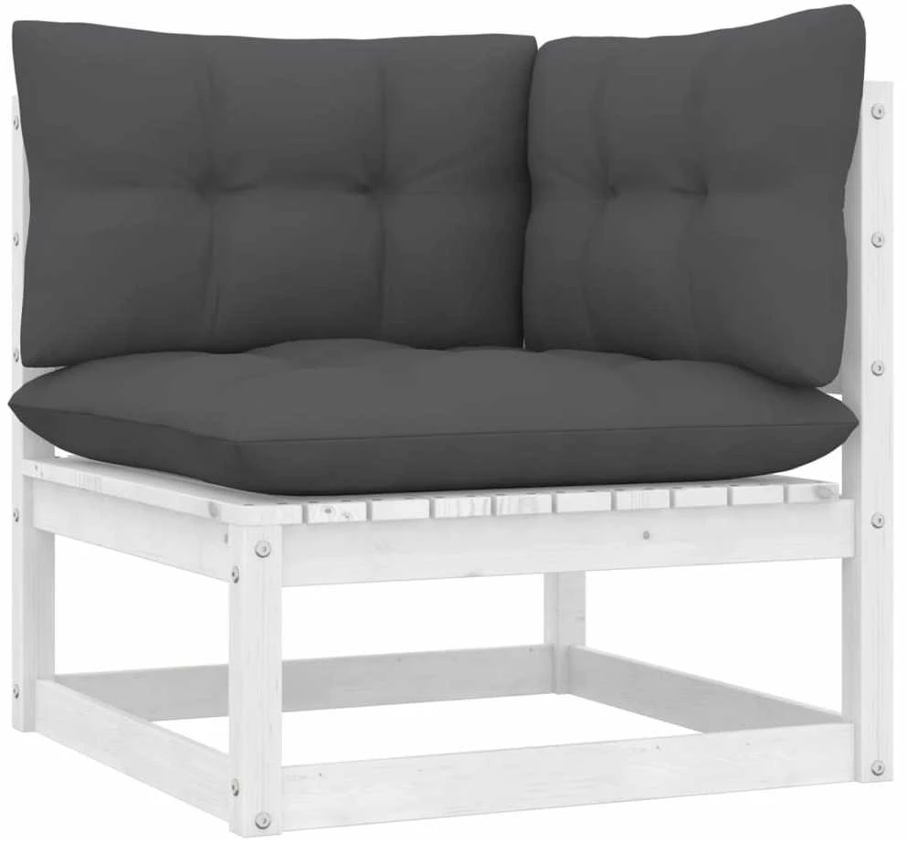 Kampinė sodo sofa su antracito pagalvėlėmis, pušies masyvas