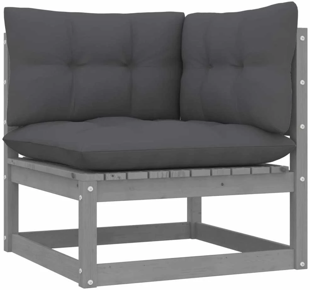 Kampinė sodo sofa su antracito pagalvėlėmis, pušies masyvas