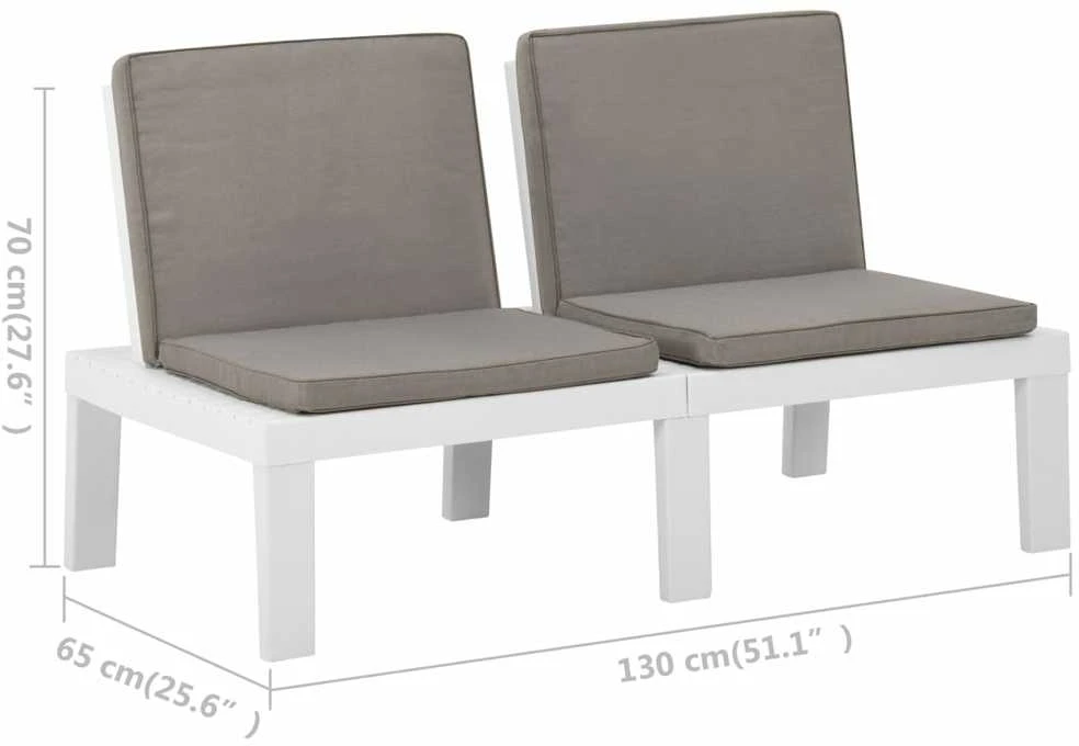 Lauko baldų komplektas Poilsio komplektas su pagalvėlėmis, 2 dalių, baltas, plastikas