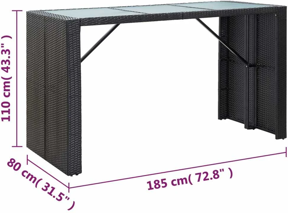 Lauko baldų komplektas Sodo baro komplektas su pagalvėmis, 7 dalių, juodas, ratanas