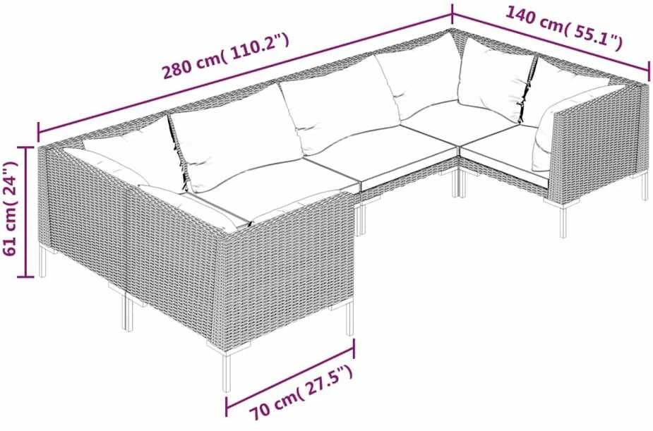 Lauko baldų komplektas Sodo komplektas su pagalvėlėmis, 6 dalių, pilkas, poliratanas