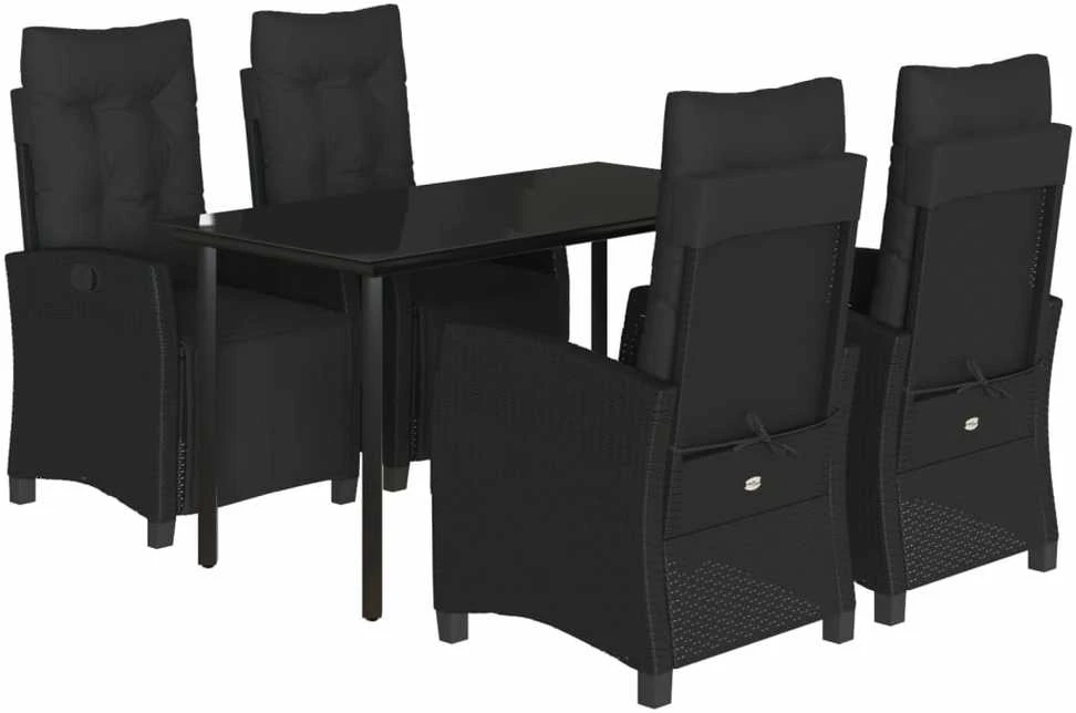 Lauko baldų komplektas Sodo komplektas su pagalvėlėmis, 5 dalių, juodas, poliratanas