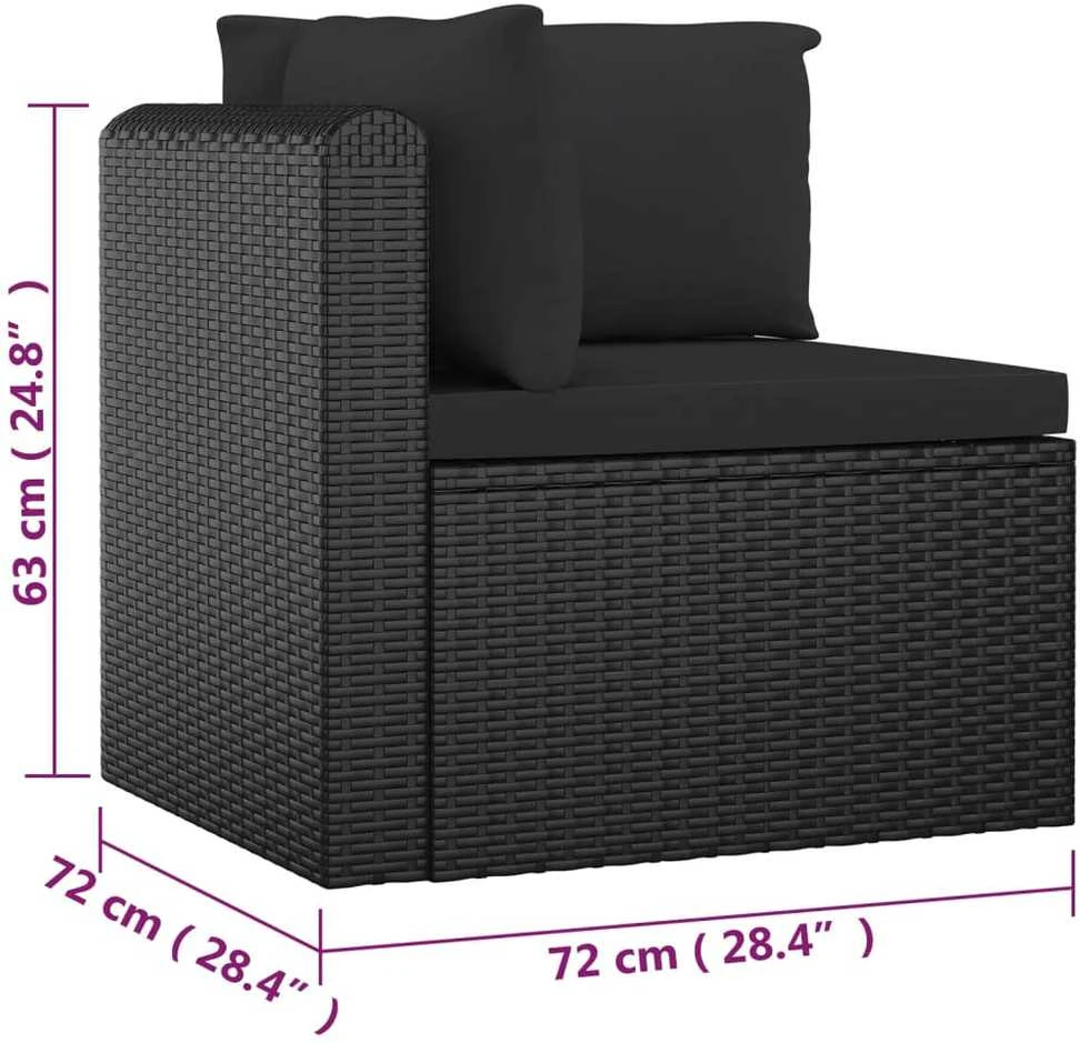 Lauko baldų komplektas Sodo komplektas su pagalvėlėmis, 7 dalių, juodas, poliratanas
