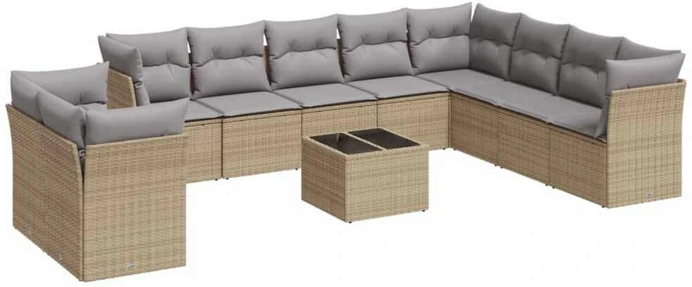 Sofa Sodo komplektas su pagalvėlėmis, 11 dalių, smėlio, poliratanas