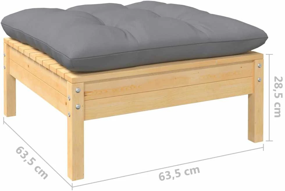 Lauko baldų komplektas Sodo komplektas su pilkomis pagalvėmis, 9 dalių, pušis