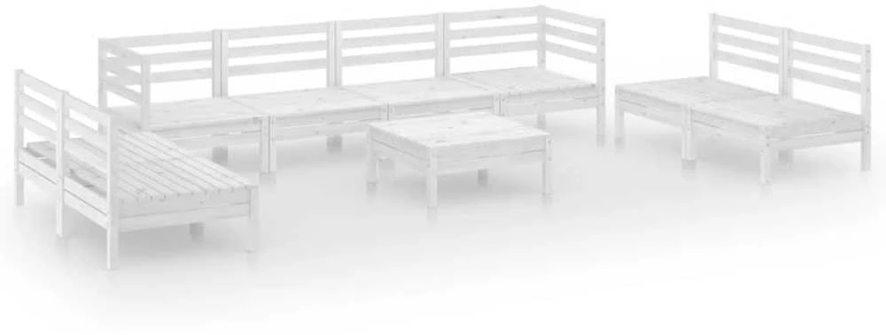 Lauko baldų komplektas Sodo poilsio baldų komplektas, 9 dalių, baltas, pušies masyvas