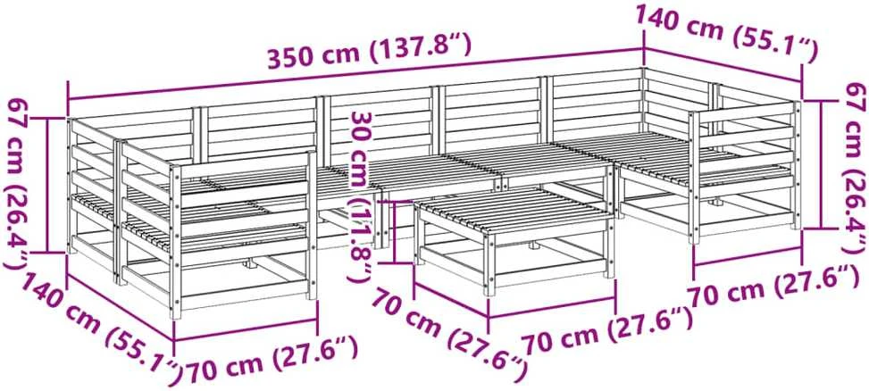 Sodo sofos komplektas, 8 dalių, pušies medienos masyvas